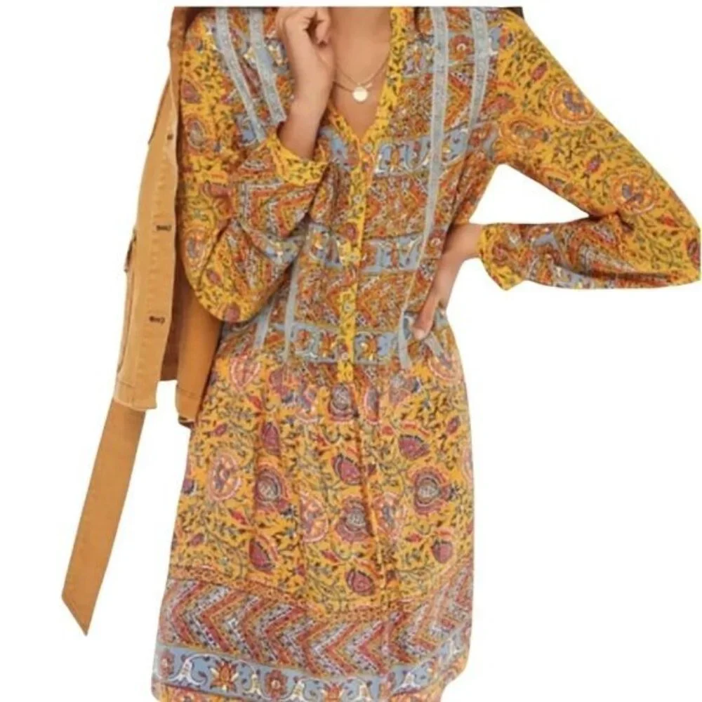 Anthropologie Tiny Ismelda Tunic Dress Yellow Multi Size Small NWT